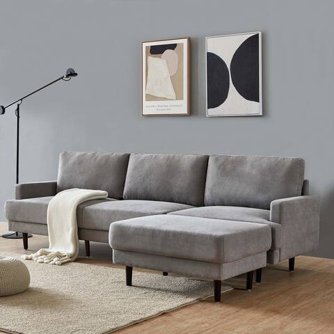 Modern Fabric Sofa L Shape, 3 Seater Sleeper Sofa with Ottoman 104.6" Grey
