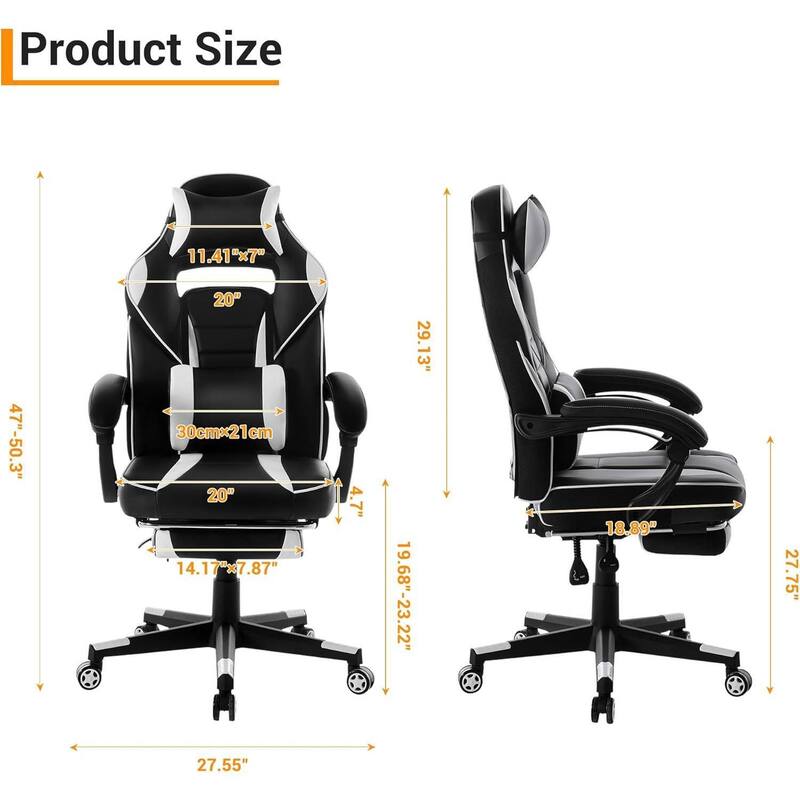Office Gaming Chair with Footrest Adjustable Headrest for Gaming Working Relaxing