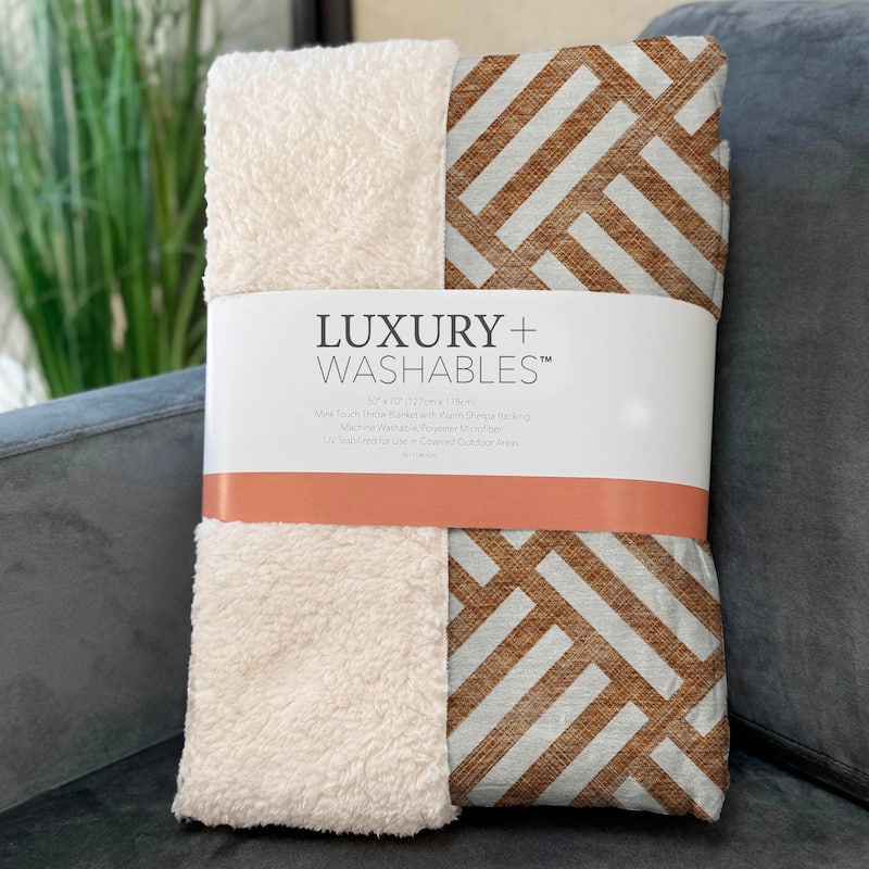Premium Machine Washable Contemporary Geo Sherpa Throw Blanket