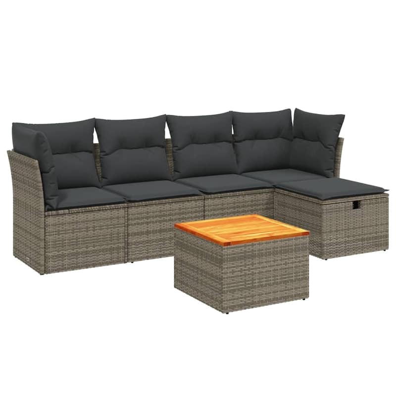 vidaXL Patio Sofa Set with Cushions Outdoor Furniture 6 Piece Poly Rattan