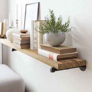 Wallniture 72 inch Long Shelf for Wall, Book Shelf Wall Mount, Industrial Pipe Shelving, Wooden Book Shelves