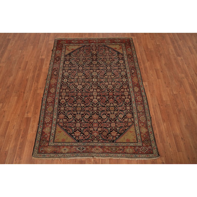 Hand Knotted Oriental 100% Wool Carpet Traditional Geometric Black Malayer Area Rug - 6' 5'' X 4' 5''