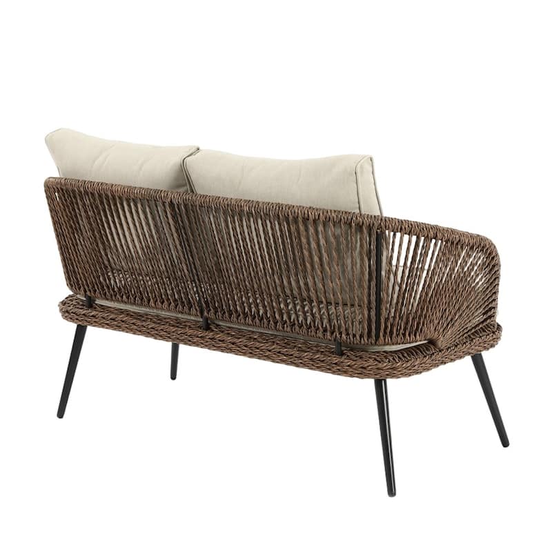 4-Person Outdoor Wicker Patio Conversation Seating Set with Coffee Table, Weather-Resistant Cushions