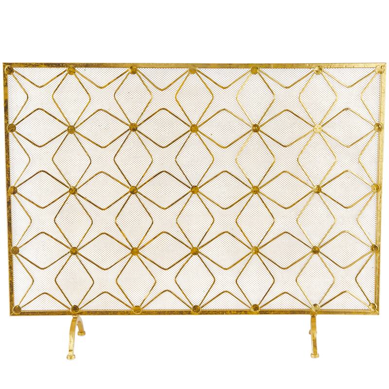 Metal Geometric Star Patterned Single Panel Fireplace Screen with Mesh Netting - Gold - Roche River Décor. - 9"Wx38"Lx28"H