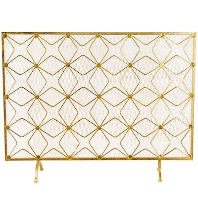 Metal Geometric Star Patterned Single Panel Fireplace Screen with Mesh Netting - Gold - Roche River Décor. - 9"Wx38"Lx28"H