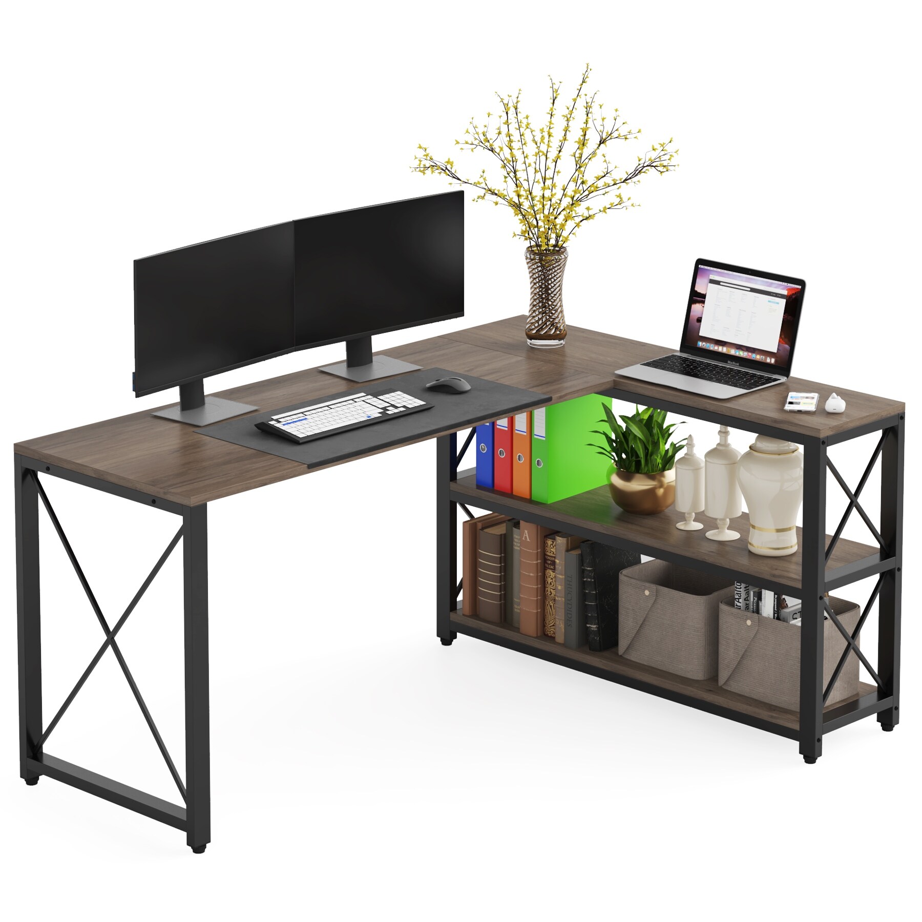 Industrial L-Shaped Desk with Storage Shelves, Corner Computer Desk PC  Laptop Study Table Workstation - On Sale - Bed Bath & Beyond - 32694014