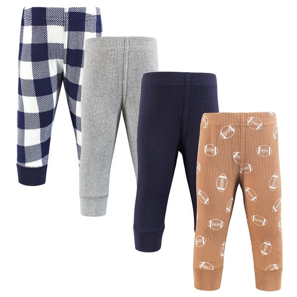 slide 1 of 1, Hudson Baby Infant Boy Thermal Tapered Ankle Pants 4pk, Football 0-3 Months - Football