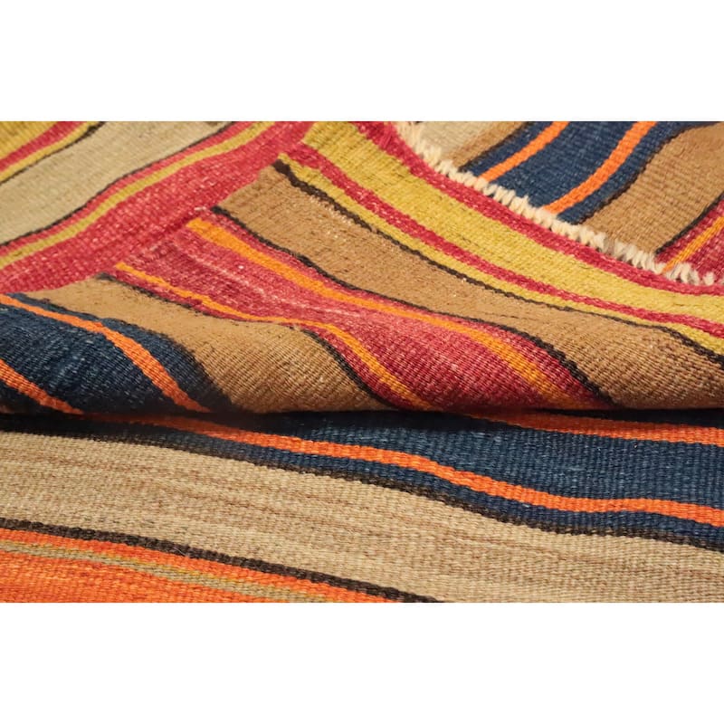 Hand Woven Oriental 100% Wool Carpet Southwestern Tribal Multi-Colored Kilim Area Rug - 7' 1'' X 5' 5''