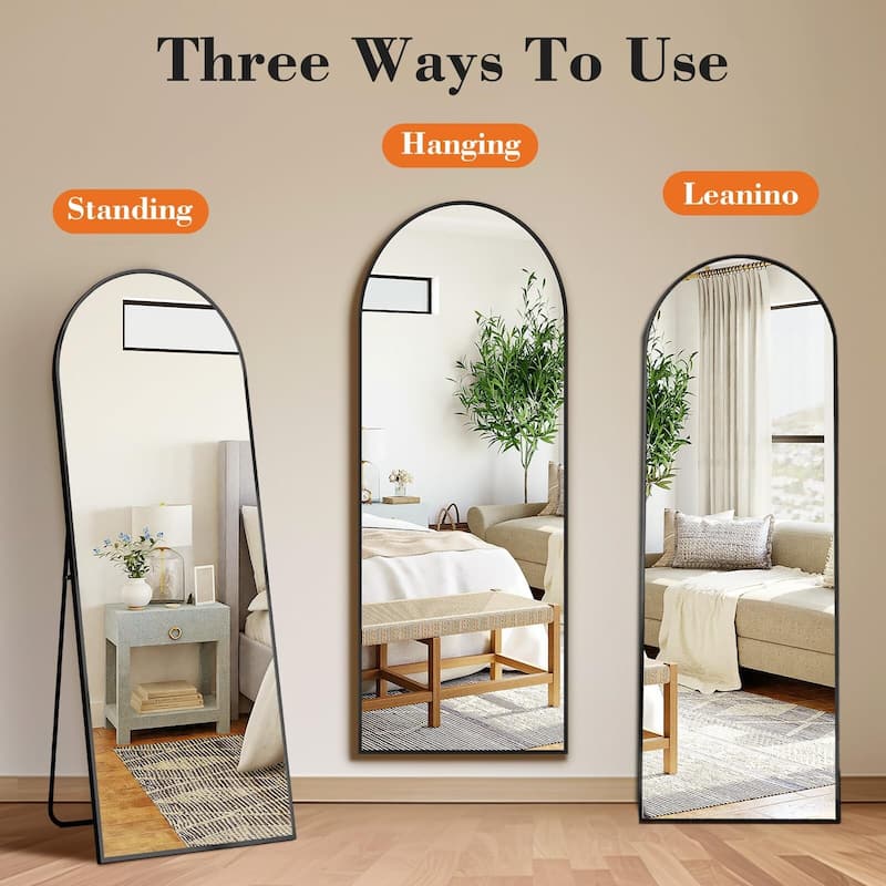 Modern Arched Aluminum Frame Full Length Mirror with Stand for Bedroom, Cloakroom 21" x 64" - 21*64