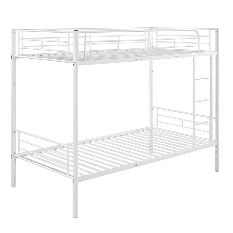White Twin Over Twin Metal Bunk Bed with Sturdy Steel Frame and Space-Saving Design