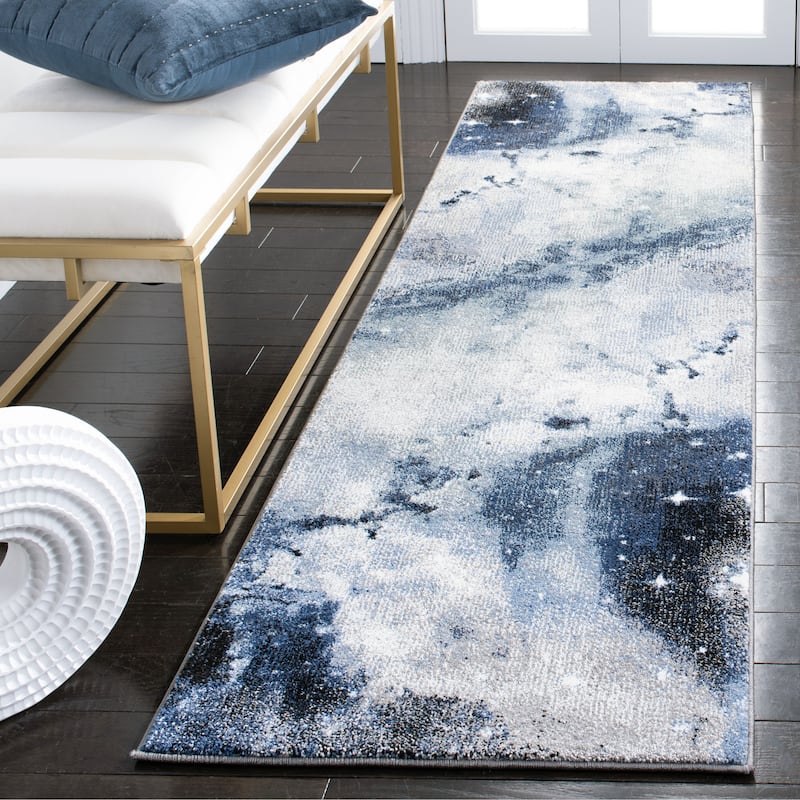 SAFAVIEH Galaxy Ljiljana Modern Abstract Celestial Rug - 2'3" x 8' Runner - Blue/Ivory