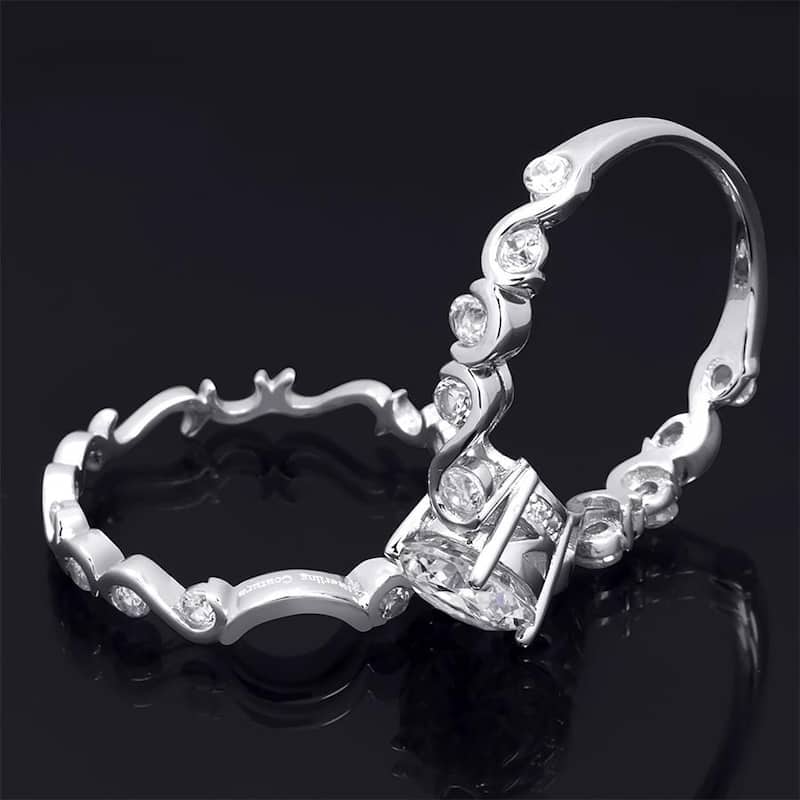 Womens Classic Round Cut 2.8 CT Bridal Ring Set Sterling Silver