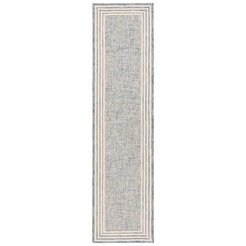 SAFAVIEH Handmade Ebony Dorith Border Wool Rug - 2'3" x 9' Runner - Blue/Ivory