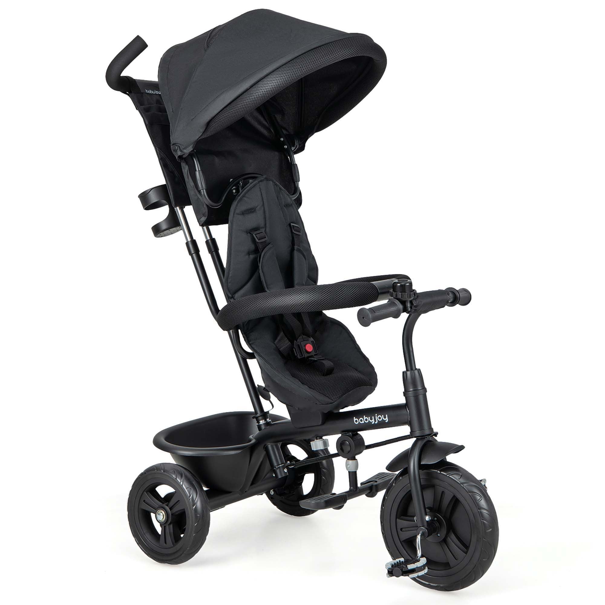 All in 1 Tricycle Kids Trike Stroller w Adjustable Push Handle Canopy Pink
