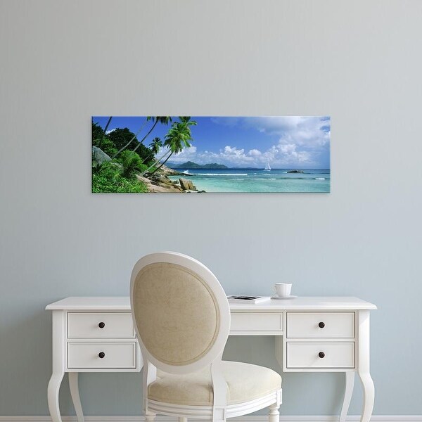 Easy Art Prints Panoramic Image 'Palm trees, beach, Anse Severe, La Digue Island,Praslin Island, Seychelles' Canvas Art