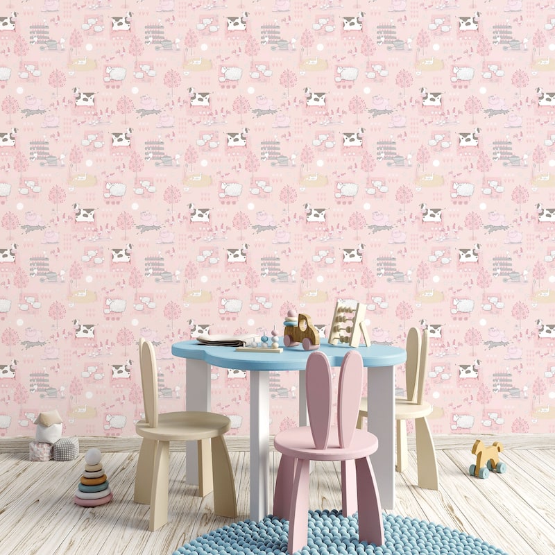 Galerie Wallcoverings Tiny Tots 2 Farmland Animals Non-woven Matte Wallpaper Roll