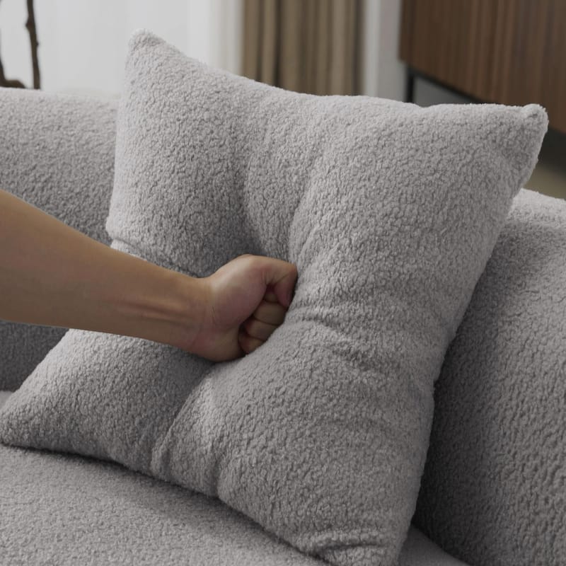 66.93" Curved Loveseat - White Full Compression Sponge Sofa with Teddy Velvet Fabric