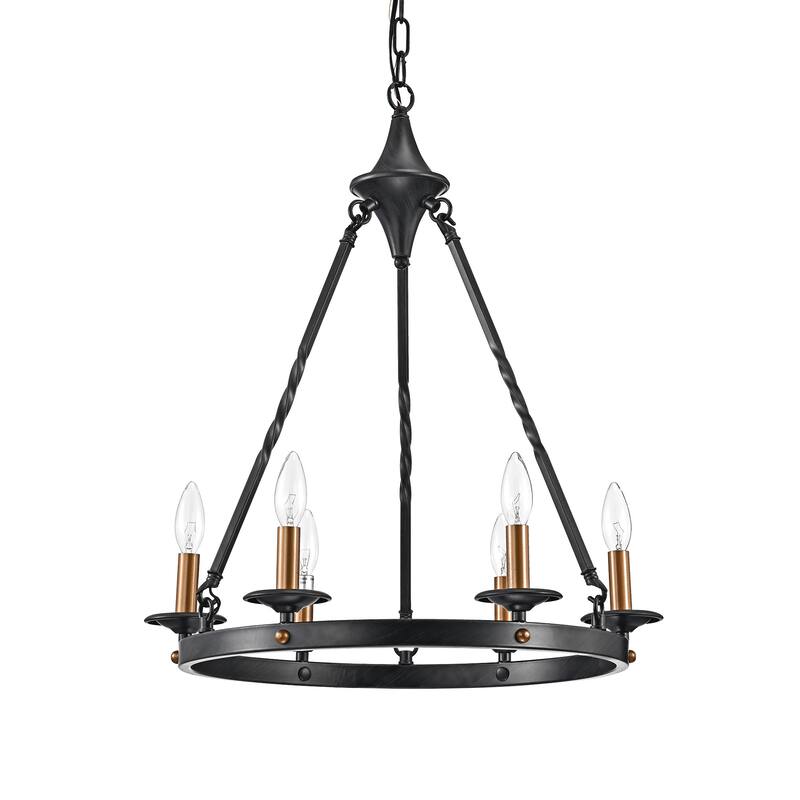 Antique Black 6-Light Modern Farmhouse Round Chandelier
