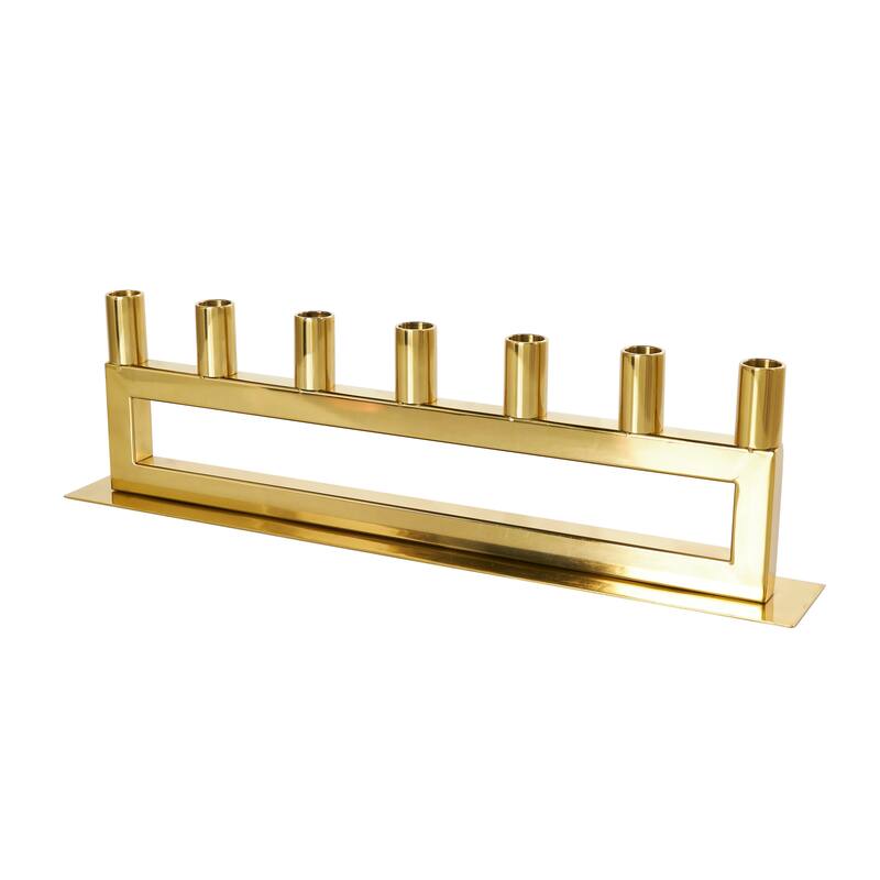 Gold Stainless Steel Metal 7 Candle Candelabra with Rectangular Frame