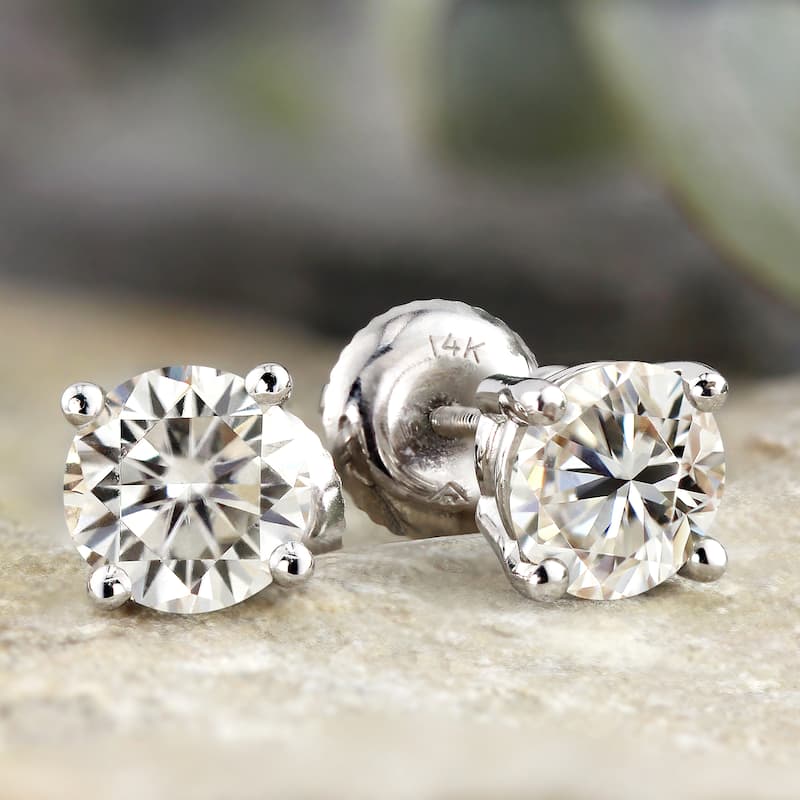 Auriya 2ctw Round Moissanite Stud Earrings 14k Gold 4-Prong Basket - 6.5 mm