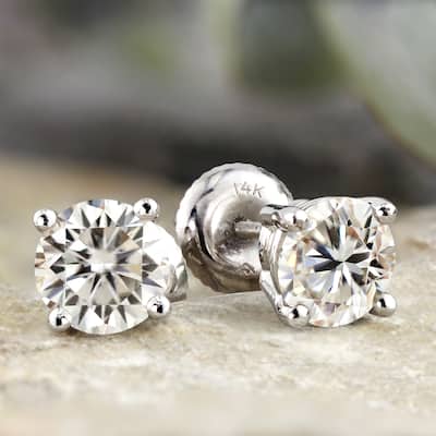 Auriya 2ctw Round Moissanite Stud Earrings 14k Gold 4-Prong Basket - 6.5 mm