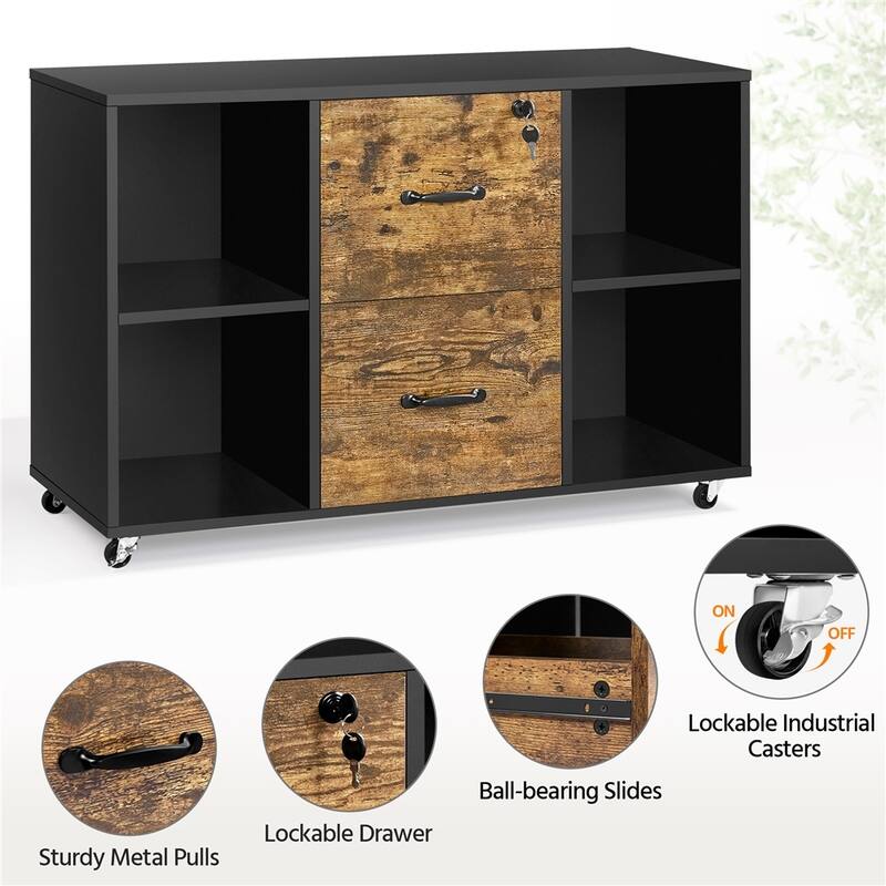 Yaheetech Mobile File Storage Cabinet with 2 Drawers and 4 Shelves