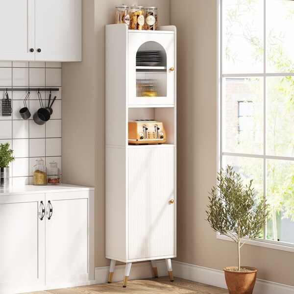 67 inch Narrow Tall Storage Cabinet with Doors for Bathroom Living Room Kitchen White