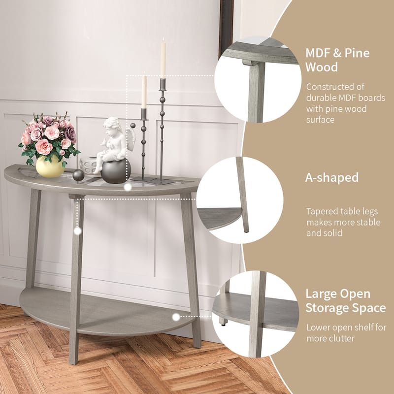SUNBURY Silver Solid Wood Tempered Glass Coffee Table,Console Table