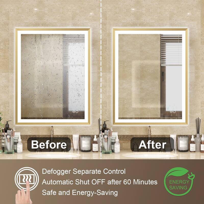 Wall Mounted Back Light Bathroom Framed LED Mirror Anti- Fog With Dimmable Light Touch Sensor And Memory Function