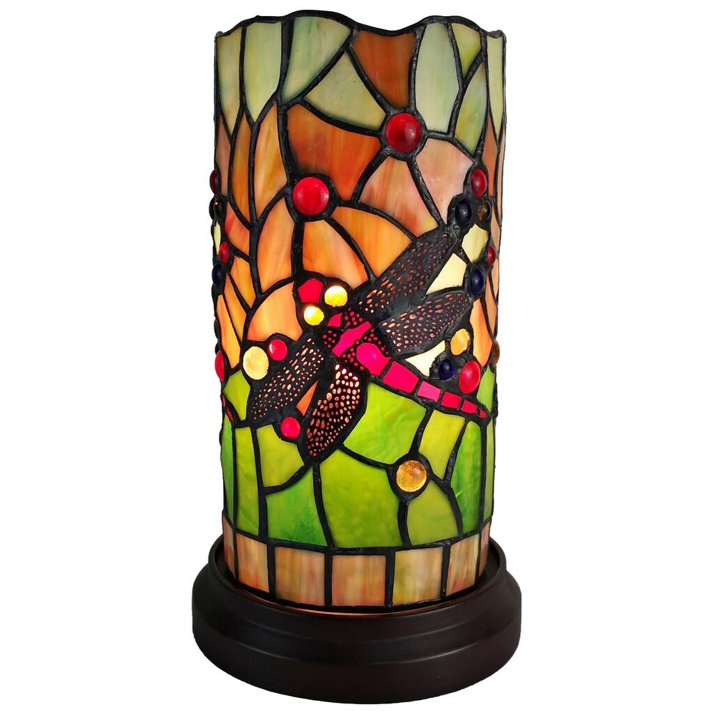 Tiffany Style Mini Accent Dragonfly Stained Glass Lamp AM1015ACCB Amora Lighting