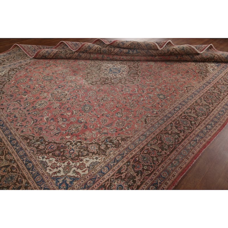 Distressed Mashad Persian Vintage Area Rug Hand-knotted Wool Carpet - 9'9" x 12'7"