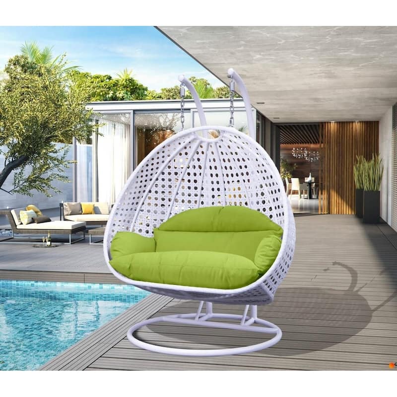 Egg-Shaped Swing Chair with Stand 2-Person Outdoor Patio Swing - Iron Frame & All-Weather Washable Cushions