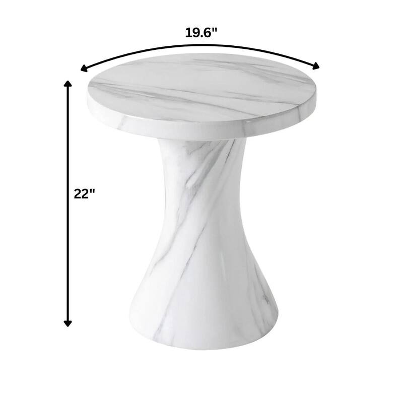 Isidra 19" Round Fiberstone Side Table with Marble-Inspired Finish and Flared Pedestal Base