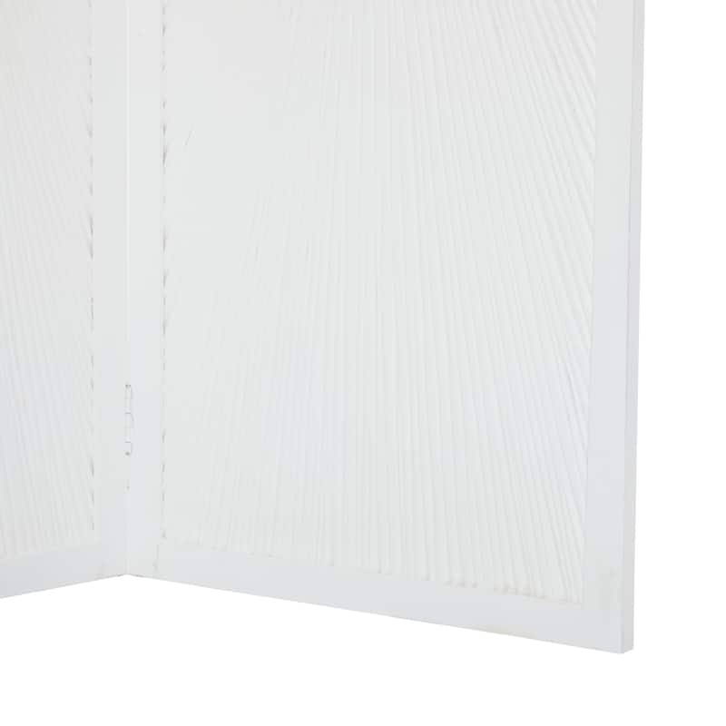 Mango Wood Hinged Foldable Partition 3 Panel Room Divider Screen with Carved Design - White or Black - Roche River Decor