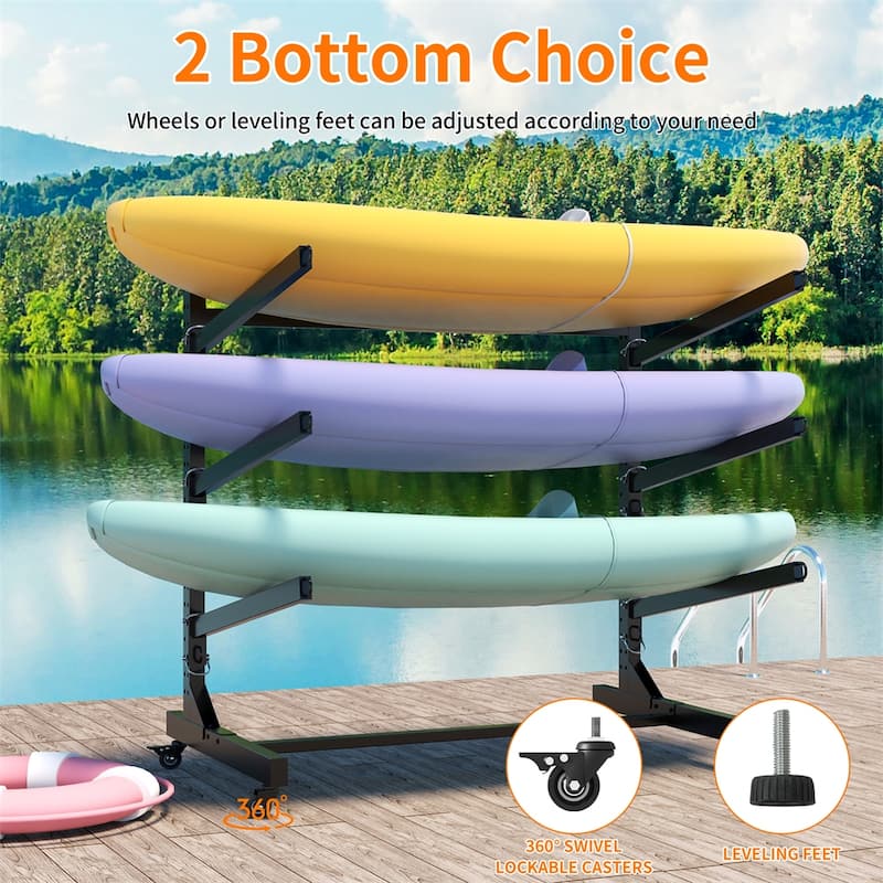 41"H Freestanding Kayak Storage Rack,Holds 3 Kayaks,Adjustable Stand