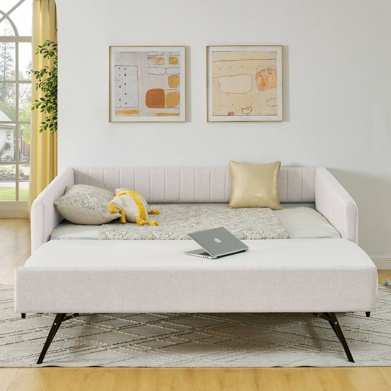 Daybed with Trundle Upholstered Tufted Sofa Bed