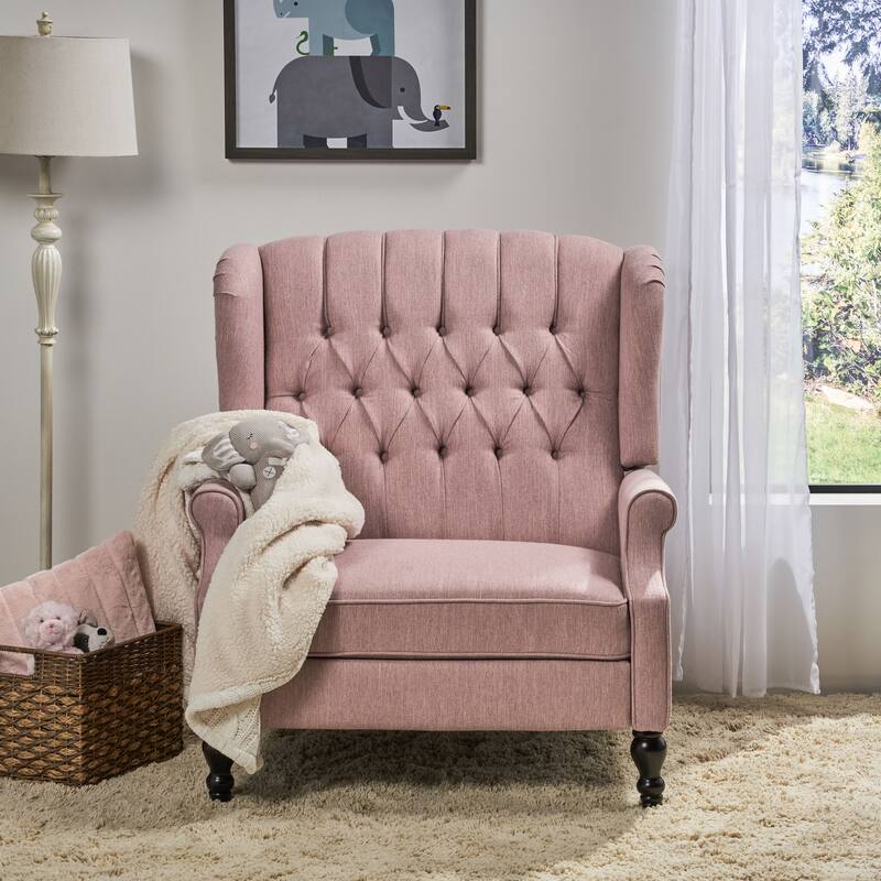 Oversized Wingback Push-Back Recliner with Footrest, Tufted Back, Nailheads