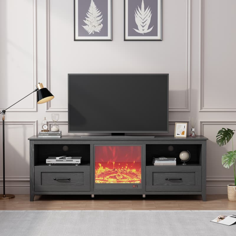 70" Modern Black TV Stands Console for 80-inch TV with Open Compartments