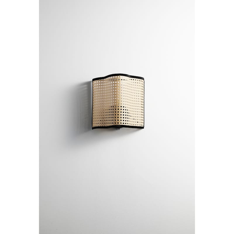 VidaLite Mid Century Bohemian Wall Scounce with PVC Rattan and Velvet Shade
