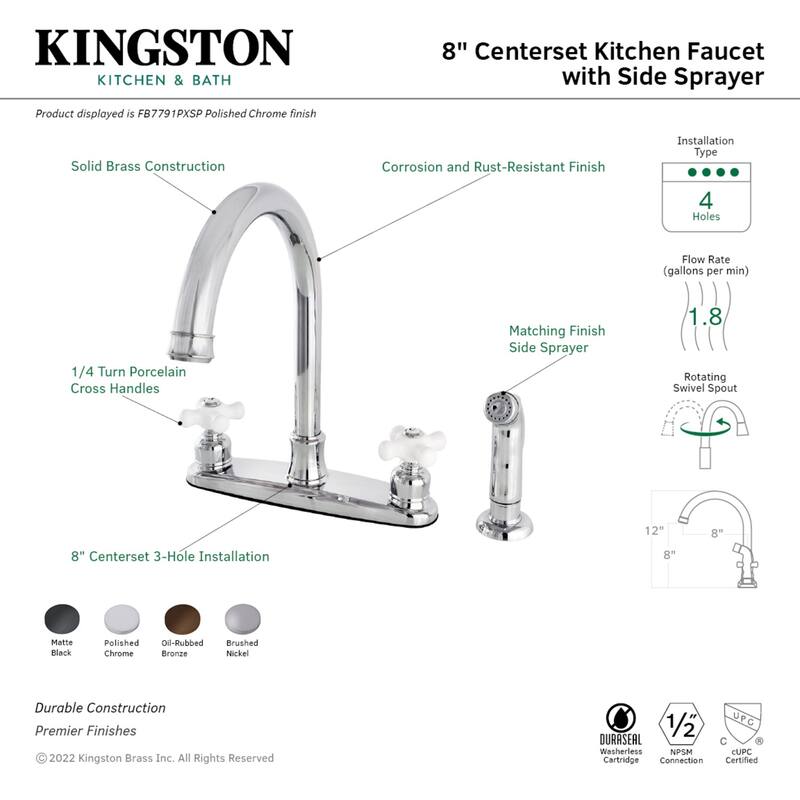 Victorian 8 in. Centerset Kitchen Faucet with Sprayer