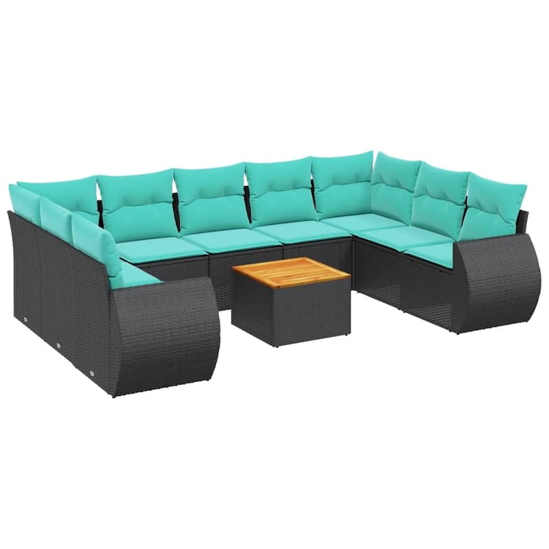 vidaXL 10 Piece Patio Sofa Set with Cushions Black Poly Rattan - 24.4 x 24.4 x 27.2