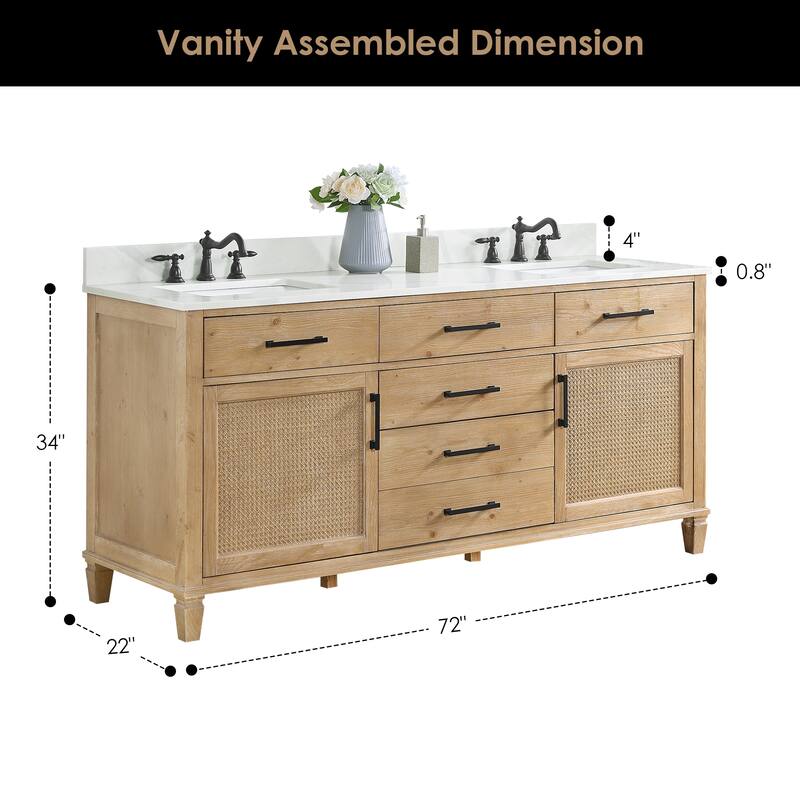 Altair Solana Bath Vanity with Calacatta White Quartz Stone Countertop without Mirror