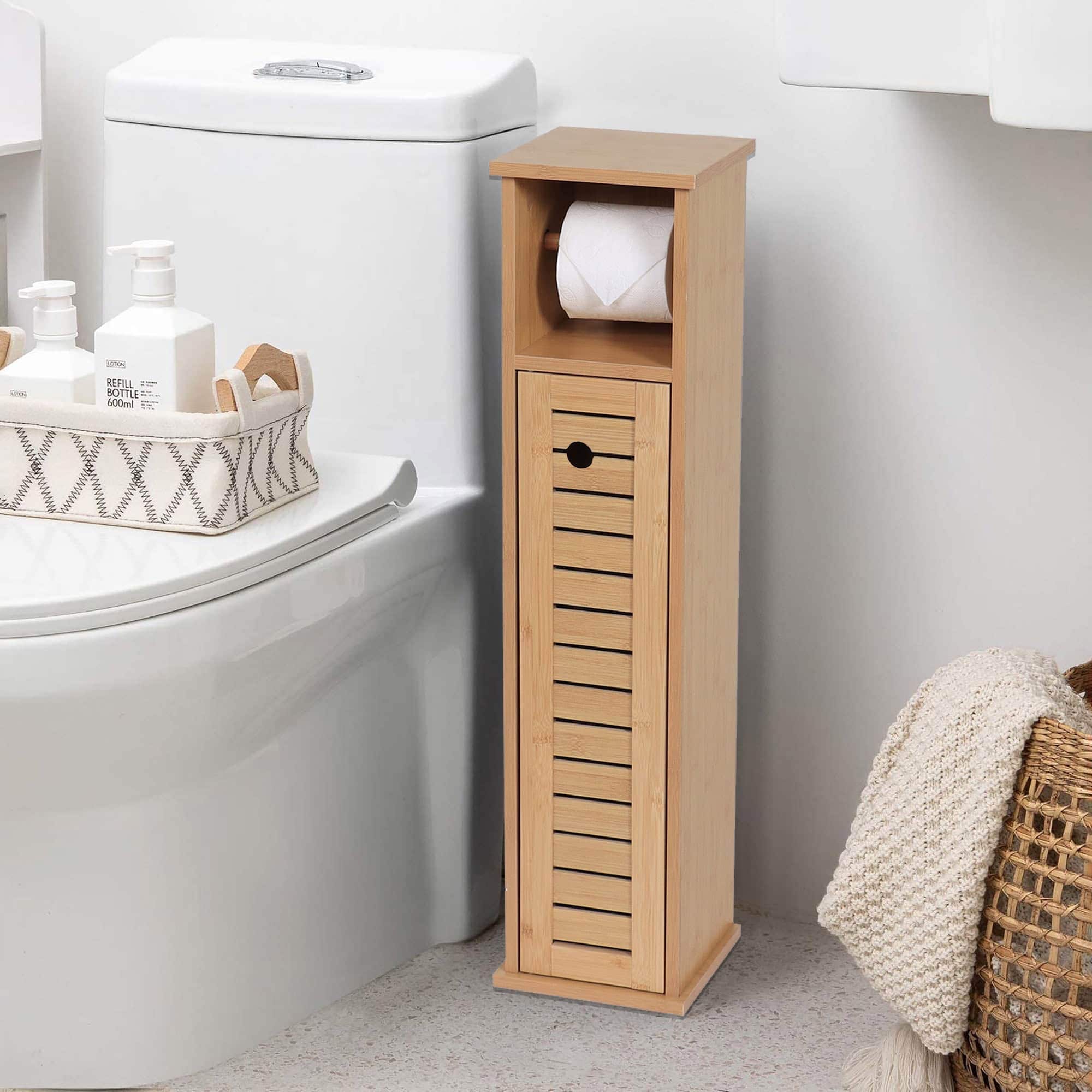 Toilet Paper Storage Cabinet with Dispenser Toilet Organizer - 7.2'L x 7.2"W x 29.9"H