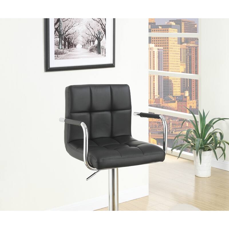 Black Faux Leather Bar Stool Counter Height Chairs Set Of 2 Adjustable Height Kitchen Island Stools