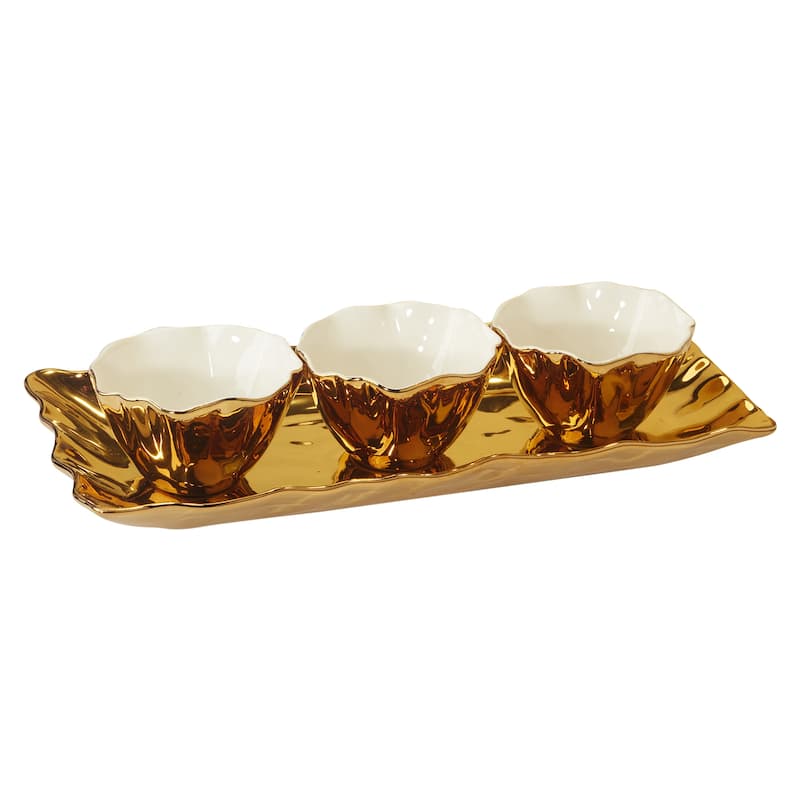 Certified International Gold Coast 4 pc Tray and Condiment Bowls Set, 14.25" x 6" - 14.25" x 6"