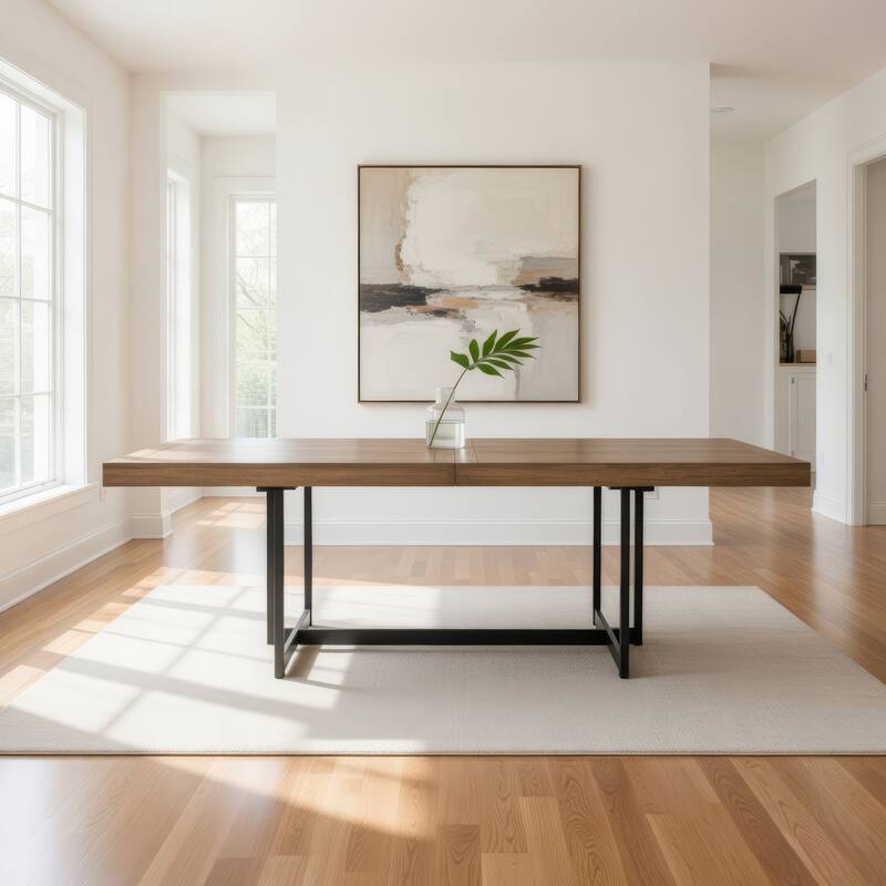 Myka Dining Table, Extension Leaf, Rectangular Brown Wood 80-98 Inch