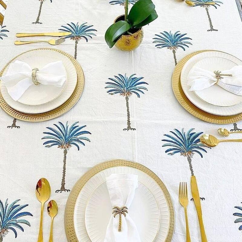 Blue Palm Cotton Napkins - Set of 4 - 18"x18"