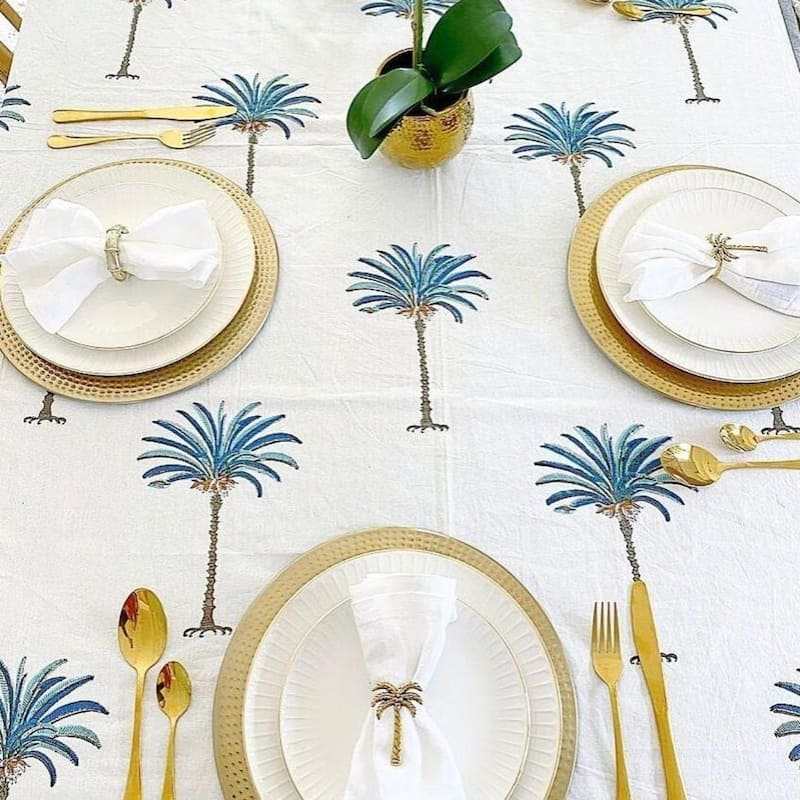 Coastal Tablecloth - Palm Tree Blue