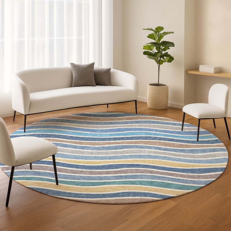 Machine Washable Indoor/ Outdoor Contemporary Stripe Chantille Rug