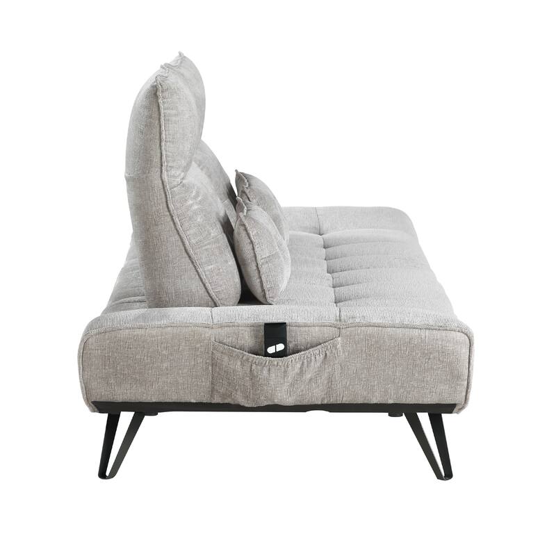 Kyan Adjustable Depth Power Recliner Sofa, Pillows Light Gray Chenille